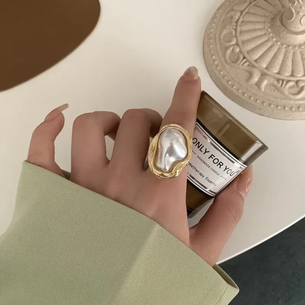 kotik new design starfish pearl ring shape gold color adjustable rings for women korean fashion jewelry party luxury accessory