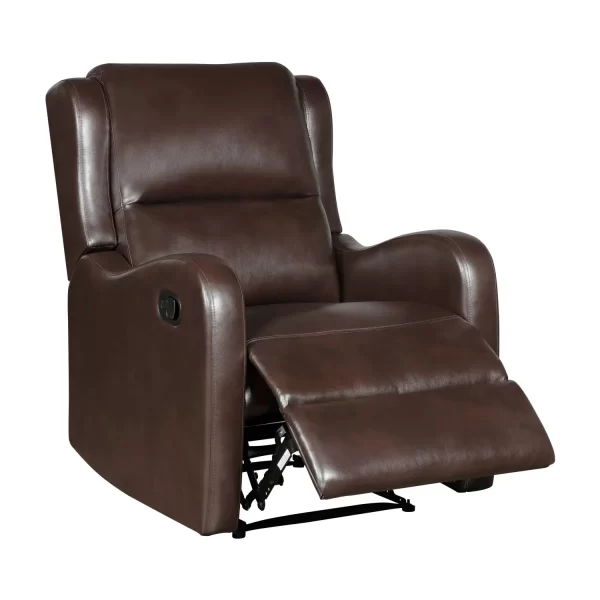brown reclining chair 1pc comfort seating faux leather upholstery living room furniture solid wood