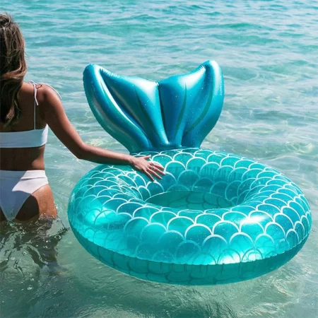 rooxin inflatable swimming ring mermaid with backrest pool floaters for adult teens water play tube swimming mattress pool toys