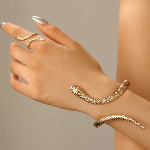 kmvexo 2025 punk snake bangles ring set for women snake opening cuff bracelet aesthetic fashion jewelry pulseras mujer manchette