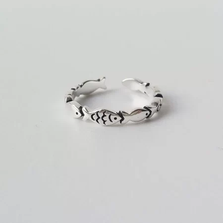 vintage silver color fish couple rings for women lover fashion creative adjustable opening finger ring jewelry valentines day