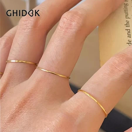 ghidbk 0.5mm extremely thin stainless steel anti tarnish rings for women fashion simple 18k pvd gold plated ring office style