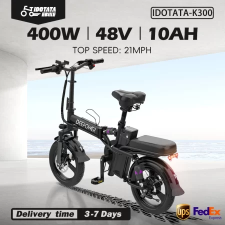 idotata 48v 10ah foldable electric bike throttle,400w motor electric bicycle for adults, mini ebike for urban commuter man woman