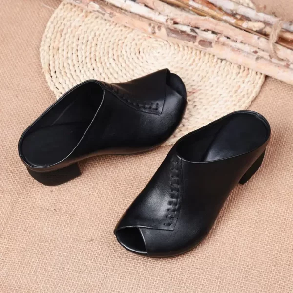 thick heeled soft leather outer slippers fish mouth comfortable versatile mid heeled women sandals women's mother's shoes women