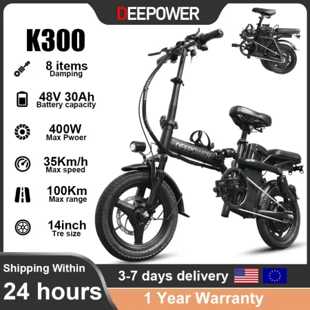 deepower 14 inch foldable electric bicycle 400w motor 48v 30a0h adult mini electric bike suitable for city commuting ebike