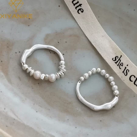 xiyanike asymmetrical beads pearl elastic cord rings for women girl luxury korean fashion new jewelry gift party кольцо женское