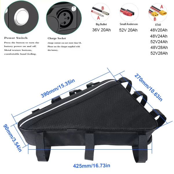 original ebike battery 52v 48v triangle lithium battery hard case pack for 350w 500w 750w 1000w 1500w 2000w 3000w
