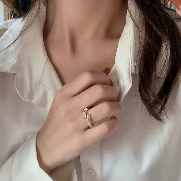 opals bamboo shape gold colour adjustable rings korean fashion jewelry party luxury accessory for woman‘s gift 2023 new design