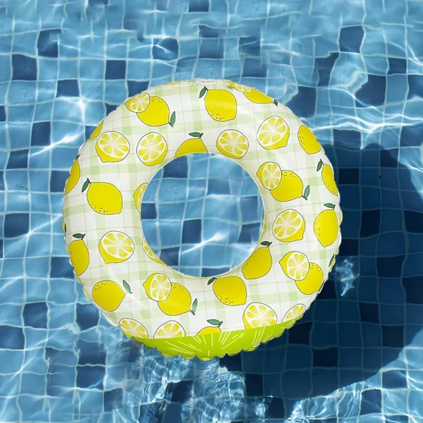 1 pc lemon print swimming hoop underarm hoop inflatable floating hoop pvc thickened swimming hoop, suitable for pool beach