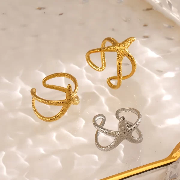 lats beach style stainless steel starfish open ring for women men metal waterproof fashion gold silver color jewelry gift