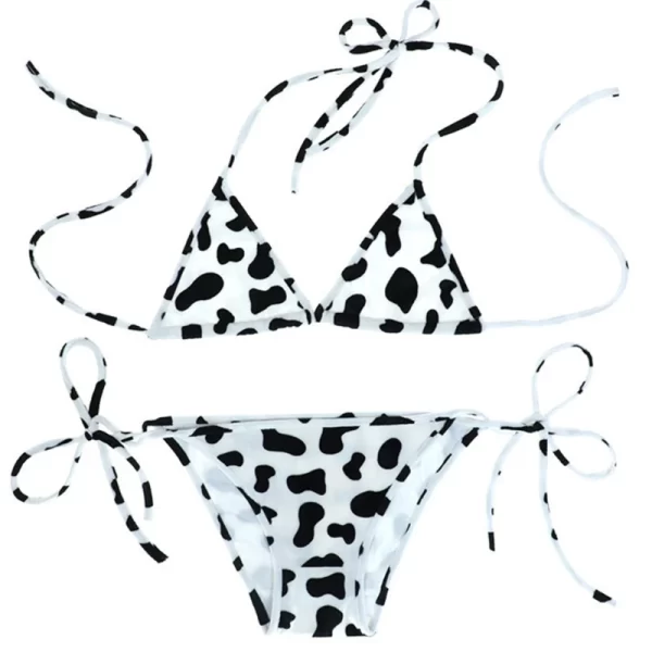 womens bikini set japanese style cute milk cow dotted mini bikini sets underwear halter neck bras top with briefs panty