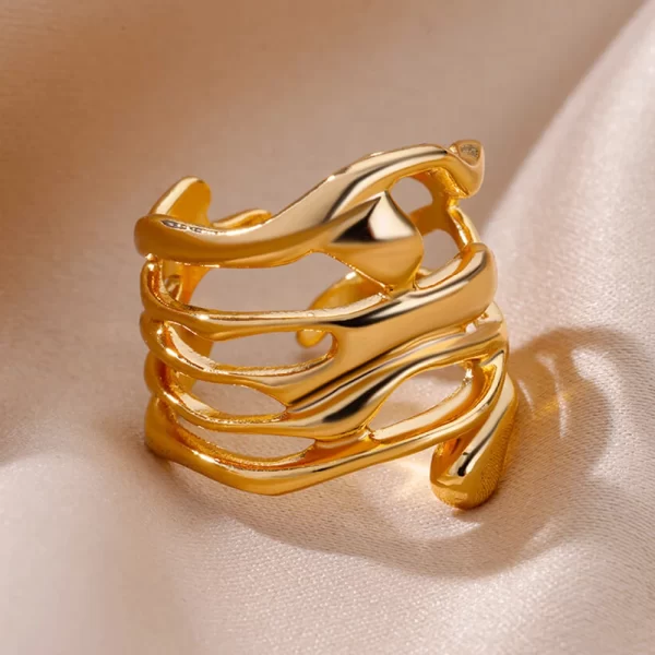 stainless steel rings for women men gold color hollow wide open ring female male fashion wedding party finger jewelry gift 2024
