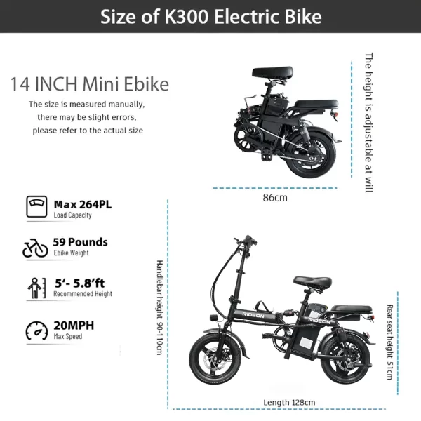 deepower 14 inch foldable electric bicycle 400w motor 48v 30a0h adult mini electric bike suitable for city commuting ebike
