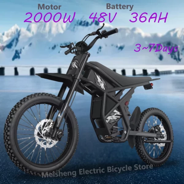ebike gt73 2000w electric dirtbike 25” tires 36.4ah dual battery ebike max 37 mph dual hydraulic brakes suspension