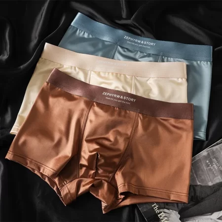 3pcs luxury ice silk satin like men's underpants man underwear smooth cool solid breathable boxer shorts