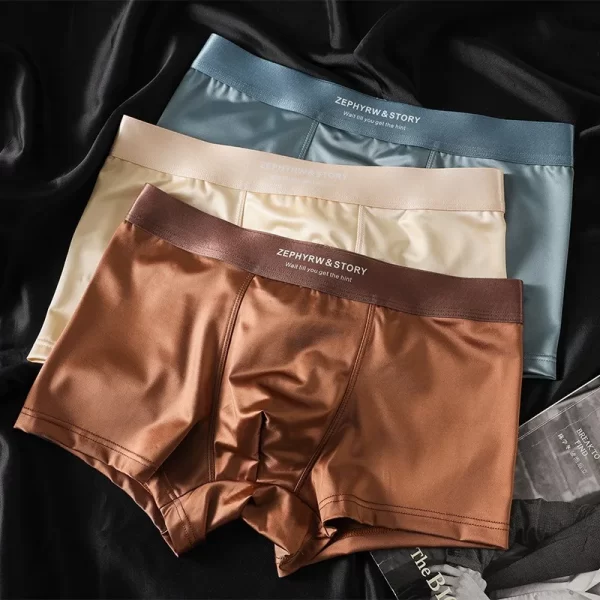 3pcs luxury ice silk satin like men's underpants man underwear smooth cool solid breathable boxer shorts
