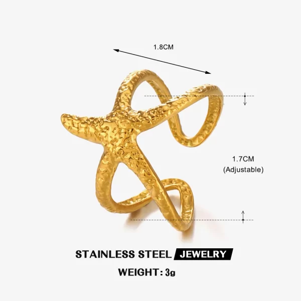lats beach style stainless steel starfish open ring for women men metal waterproof fashion gold silver color jewelry gift