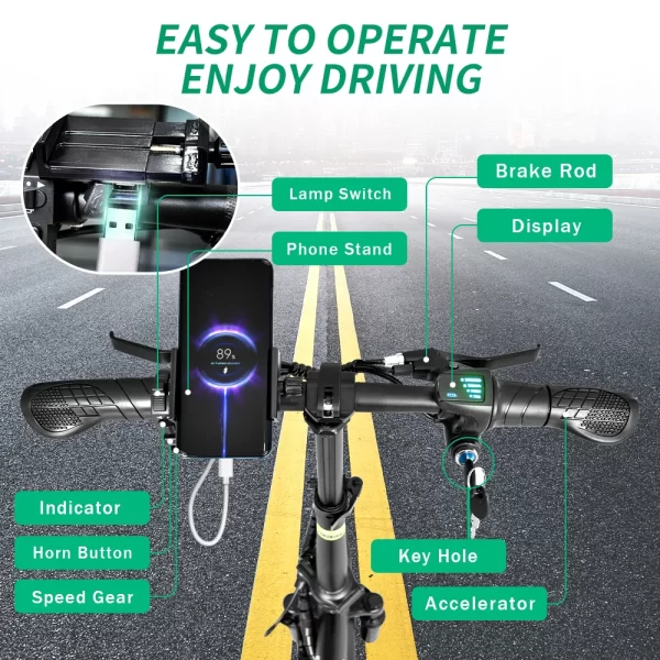 idotata 48v 10ah foldable electric bike throttle,400w motor electric bicycle for adults, mini ebike for urban commuter man woman