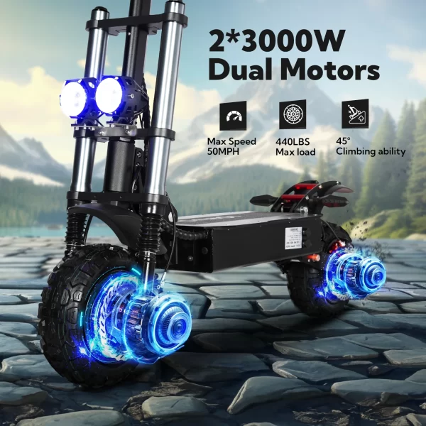 e5b 6000w 60v 50ah 11 inch off road tyre trottinettes électriques dual motors removable seat skutery folding electric scooter