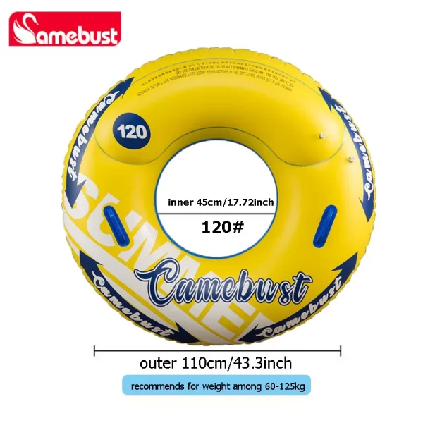 camebust double valves swim ring inflatable float tube water play toys for adult kids blue and yellow color 43in