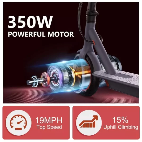 lp80 electric scooter: 350w motor, 31km/h speed, app enabled, shock absorbing, anti skid, 8.5 inch wheels, foldable design.