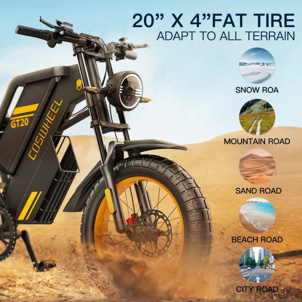 coswheel gt20 por electric bicycle peak 3000 watt motor 48v40ah lithium battery e bike 20 inch fat tire mountain electric bike