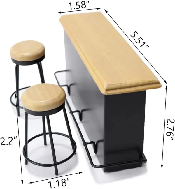 dollhouse furniture metal bar table & chair with wood top pub set 1:12 scale miniature accessories bar counter stool mini