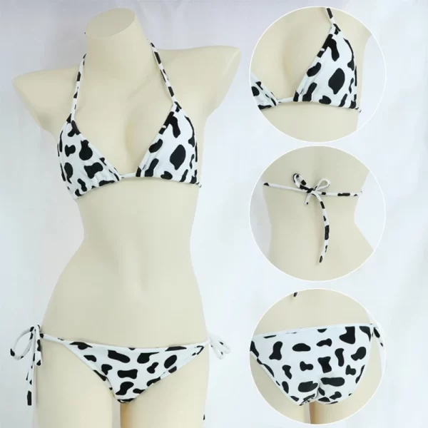 womens bikini set japanese style cute milk cow dotted mini bikini sets underwear halter neck bras top with briefs panty