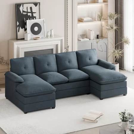 110" u shaped couch 4 seat sofas with double chaises, modern modular sectional sofa set for apartment furniture for apartment