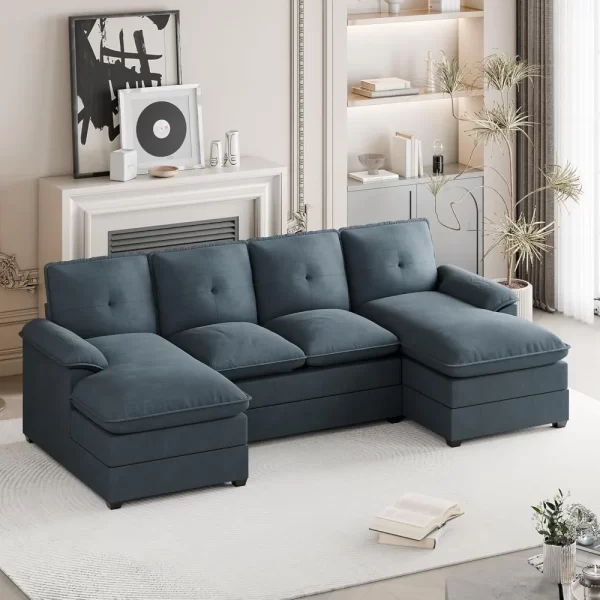 110" u shaped couch 4 seat sofas with double chaises, modern modular sectional sofa set for apartment furniture for apartment