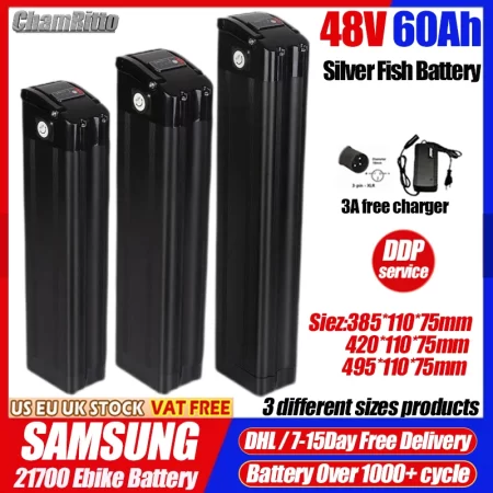 48v electric bike cham rider battery 52v silverfish bafang battery 750w 2000w motor 20 30ah 40ah 72v 50ah 1000w lithium batterij