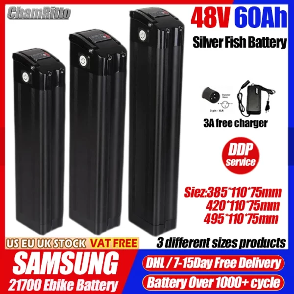 48v electric bike cham rider battery 52v silverfish bafang battery 750w 2000w motor 20 30ah 40ah 72v 50ah 1000w lithium batterij