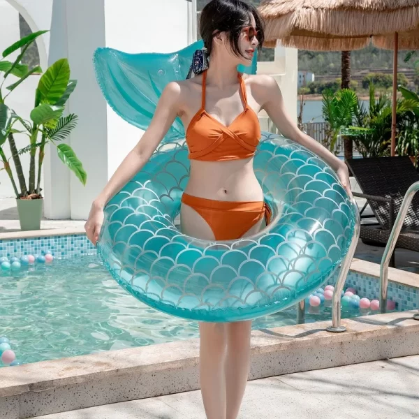 rooxin inflatable swimming ring mermaid with backrest pool floaters for adult teens water play tube swimming mattress pool toys