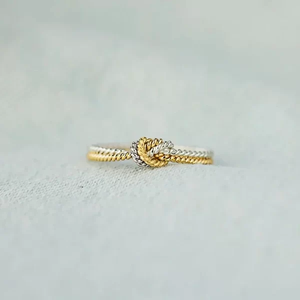 caoshi chic two tone style finger ring for women fashion knot shape jewelry female daily wearable versatile accessories gift
