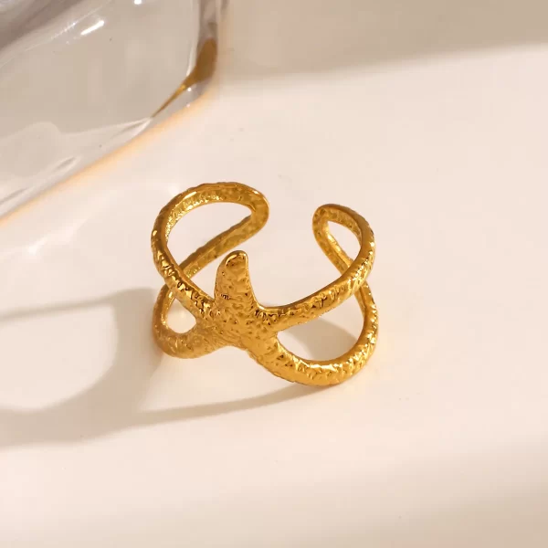 lats beach style stainless steel starfish open ring for women men metal waterproof fashion gold silver color jewelry gift