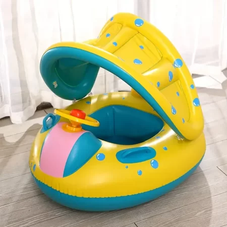 1pc pvc children's swimming ring with sunshade, inflatable water toy, pool floater