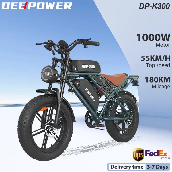 deepower electric bike qs7 1000w 48v 60ah 20 inch fat tire ebike for adults mountain off road dual batteries electric bicycle
