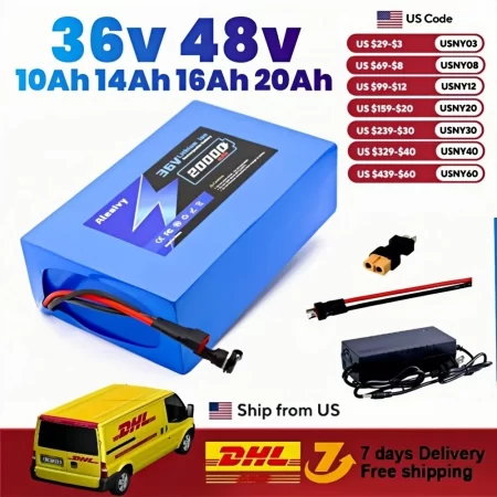 aleaviy 36v 20ah electric bike lithium battery pack 20000mah li ion ebike battery for bicycle scooter motorcycle with charger