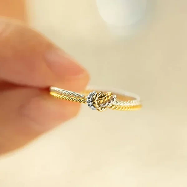 caoshi chic two tone style finger ring for women fashion knot shape jewelry female daily wearable versatile accessories gift