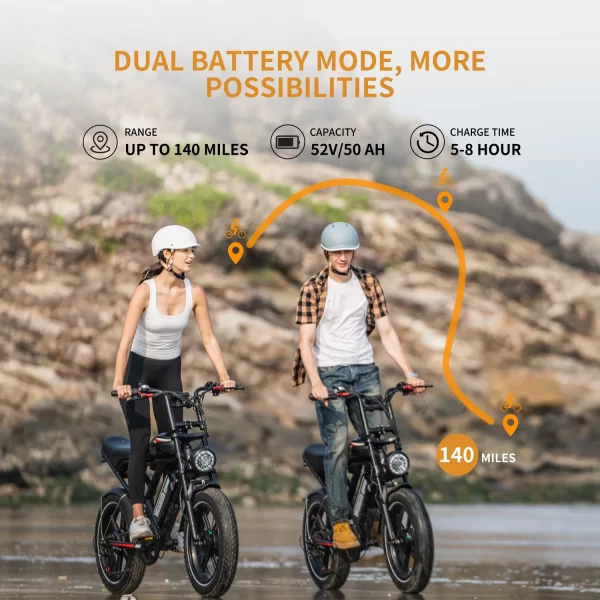 amyet s6 electric bike for adults dual moter peak 3000w,52v 50ah removable dual battery,140 miles,32mph electric motorcycle bike