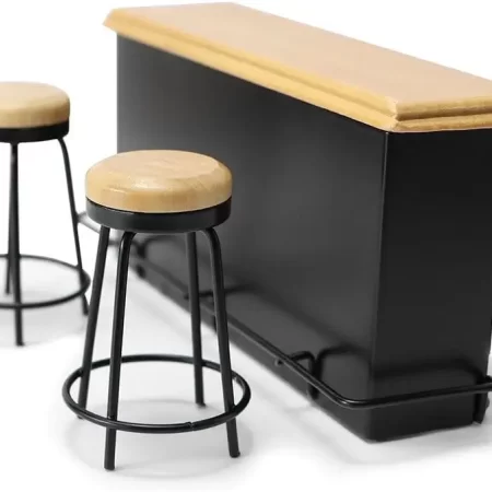 dollhouse furniture metal bar table & chair with wood top pub set 1:12 scale miniature accessories bar counter stool mini