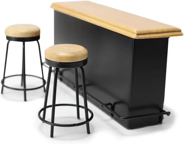 dollhouse furniture metal bar table & chair with wood top pub set 1:12 scale miniature accessories bar counter stool mini