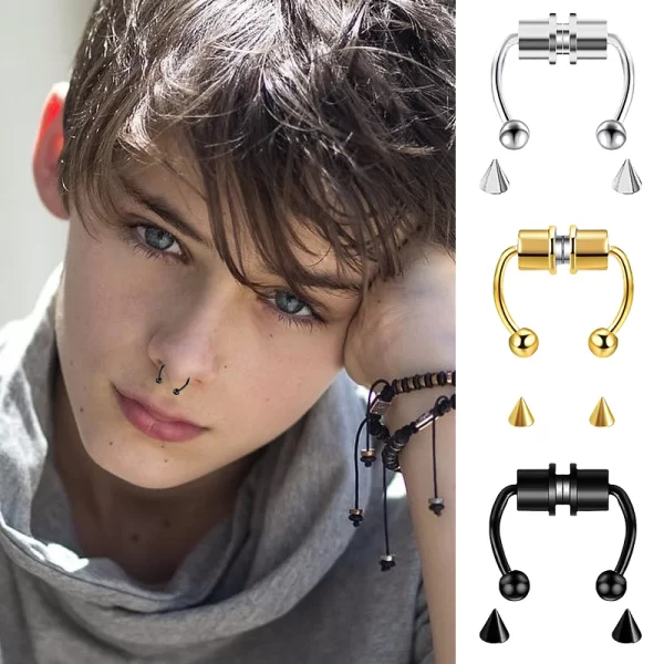fake piercing nose ring hoop septum non piercing nose clip rock hiphoop stainless steel magnet fashion punk body women jewelry