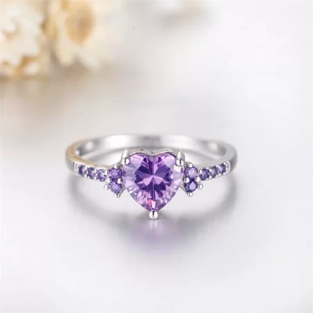 luxury created amethyst ring fashion women wedding band jewelry cute heart purple crystl tibetan silver ring dropshipping