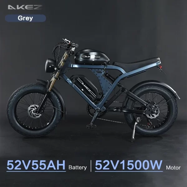 akez 52v 1500w ebike aluminum alloy frame 20'' off road tires long range with 55ah dual battery electric motorcycle city bike