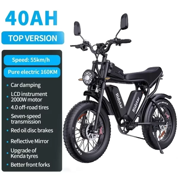 electric bike ridstarq20 2000w dual motor 52v 40ah dual battery adult e bike 20 inch tire for mountain off road electric bicycle