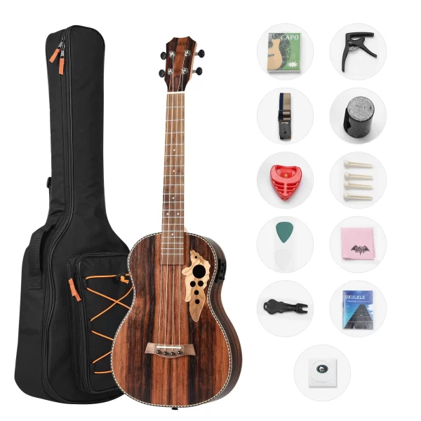 30 inch all blackwood baritone acoustic electric left hand ukulele with truss rod with eq with gig bag,strap,nylon string