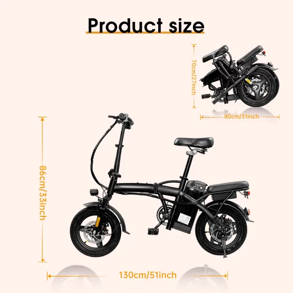 folding electric bike for adult with basket 350w foldable electric bicycle 48v 10.4ah commuting lightweight cycling escooter