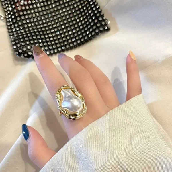 kotik new design starfish pearl ring shape gold color adjustable rings for women korean fashion jewelry party luxury accessory