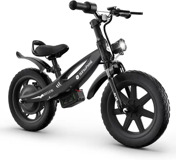 isinwheel 2 in 1 electric bike for kids ages 2 6, 250w/150w electric balance bike w/ swappable battery, 14 inch inflatable tire